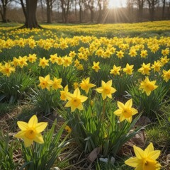 Fototapeta premium daffodils in spring, daffodils in the garden, yellow daffodils in spring