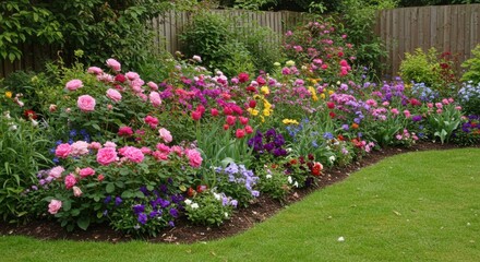 Colorful Flower Garden in Full Bloom During Spring Season