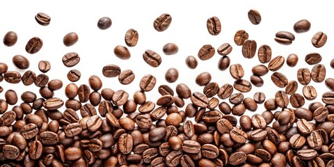 Naklejka premium Surreal Coffee Beans Flight White Background - Abstract Coffee Photography