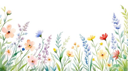 water color flower, blue flower isolated on white background, green leaves isolated on white background