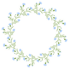 Fototapeta premium Floral Frame, Cornflowers Wreath, Circle frame, wildflowers. Vector Illustrations. Spring, Summer time. Mothers Day