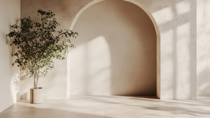 Fototapeta premium Interior featuring a potted plant archway and soft natural light