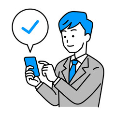 スマートフォンでチェックするスーツの男性