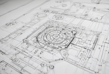 Fototapeta premium Technical drawing blueprint style, white background, black outlines , white, design