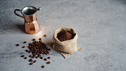 Coffee beans and copper cezve