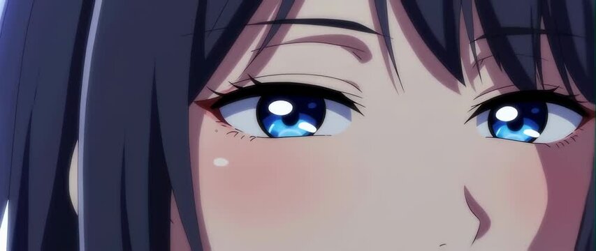 Anamorphic video of Close up face girl in the anime style 