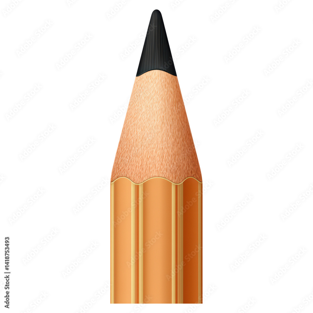 Poster realistic close-up of sharpened wooden pencil with graphite tip, isolated on transparent background.