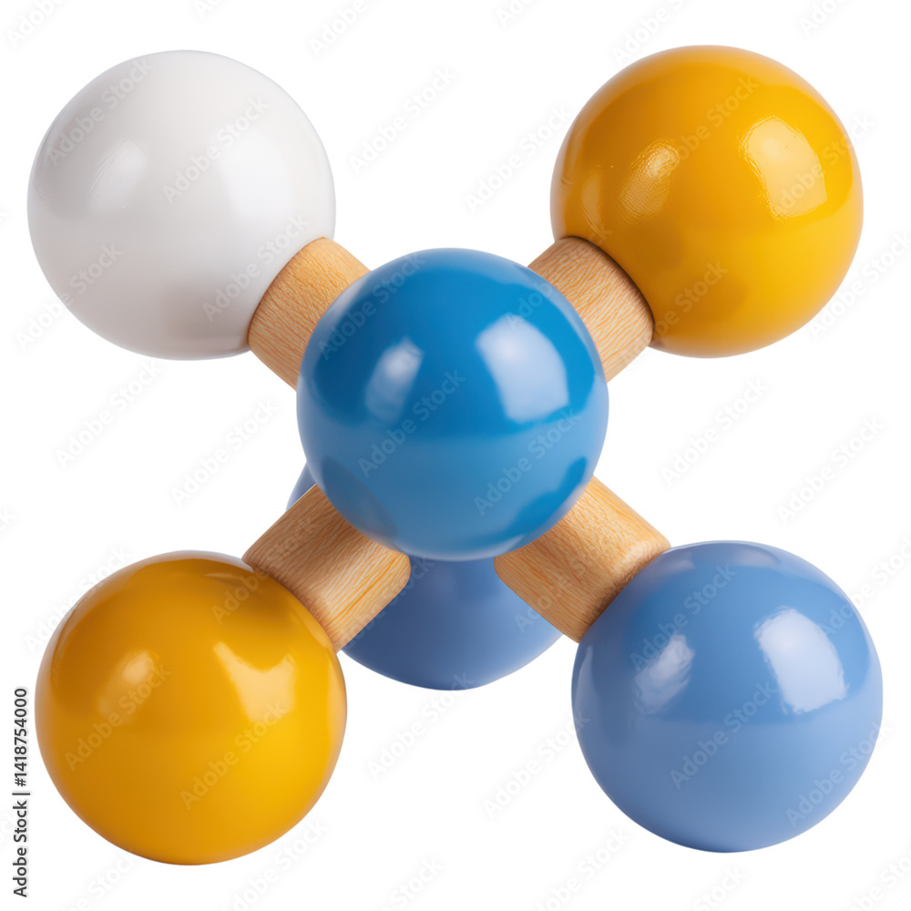 Aufkleber colorful 3d model of molecule structure with distinct atoms design, isolated on transparent backgrou