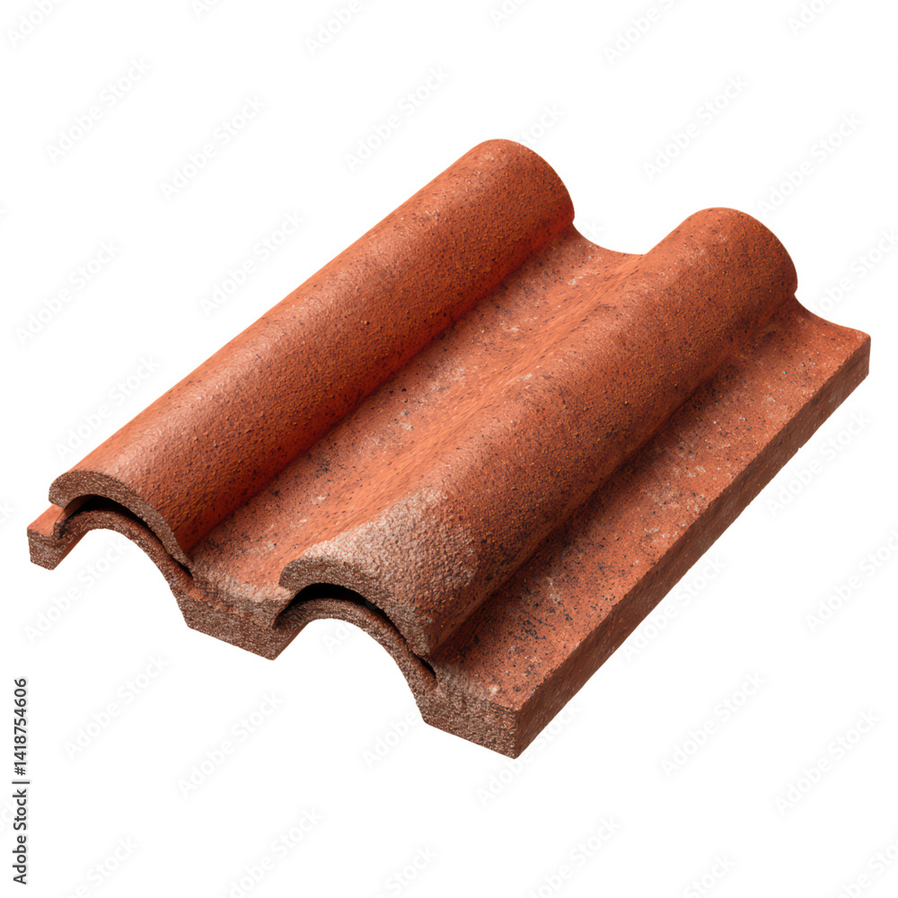 Aufkleber red clay roof tile section with textured surface and curve design, isolated on transparent backgroun