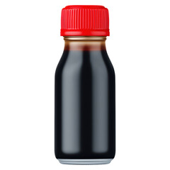 Small Bottle of Dark Liquid with Red Cap on White Background, isolated on transparent background.