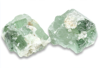 Pair of raw, light green crystals