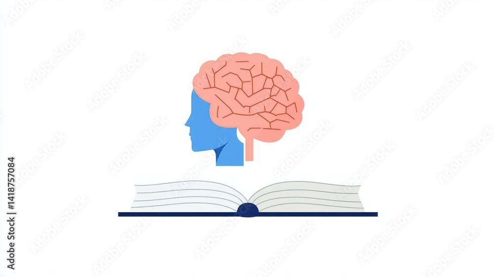 Poster an illustration depicting a human brain above an open book, symbolizing the connection between knowl