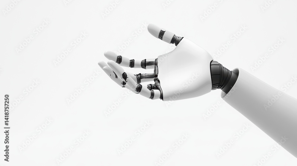 Poster a sleek, futuristic robotic hand extends outward, showcasing intricate design and advanced technolog
