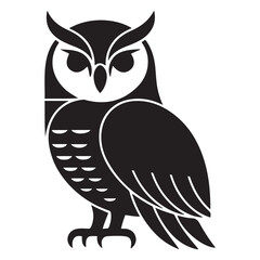 Stylized illustration of an owl isolated, showcasing a minimalist, geometric, and simplified design. Vector Black silhouettes. with white background