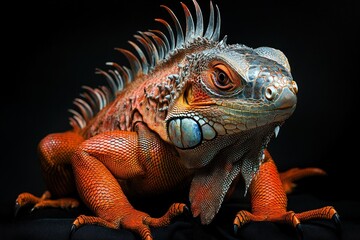 Fototapeta premium A Vibrant Orange Iguana Displaying Distinctive Colors and Textures Elegantly