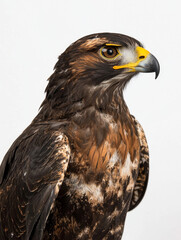 Obraz premium Majestic eagle, dark brown plumage, yellow beak, intense gaze