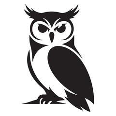 Stylized illustration of an owl isolated, showcasing a minimalist, geometric, and simplified design. Vector Black silhouettes. with white background