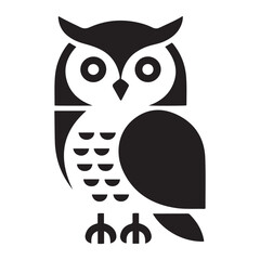 Stylized illustration of an owl isolated, showcasing a minimalist, geometric, and simplified design. Vector Black silhouettes. with white background