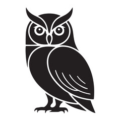 Stylized illustration of an owl isolated, showcasing a minimalist, geometric, and simplified design. Vector Black silhouettes. with white background