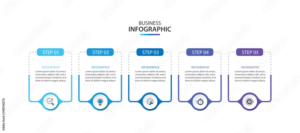 Aufkleber vector infographic template five option process or step for business