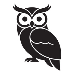 Stylized illustration of an owl isolated, showcasing a minimalist, geometric, and simplified design. Vector Black silhouettes. with white background