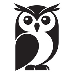 Stylized illustration of an owl isolated, showcasing a minimalist, geometric, and simplified design. Vector Black silhouettes. with white background