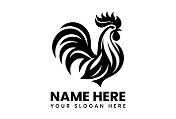 Rooster Emblem: A stylized, monochromatic rooster emblem, perfect for branding, logos, or creative design elements, symbolizing strength, vitality, and a touch of rustic charm.
