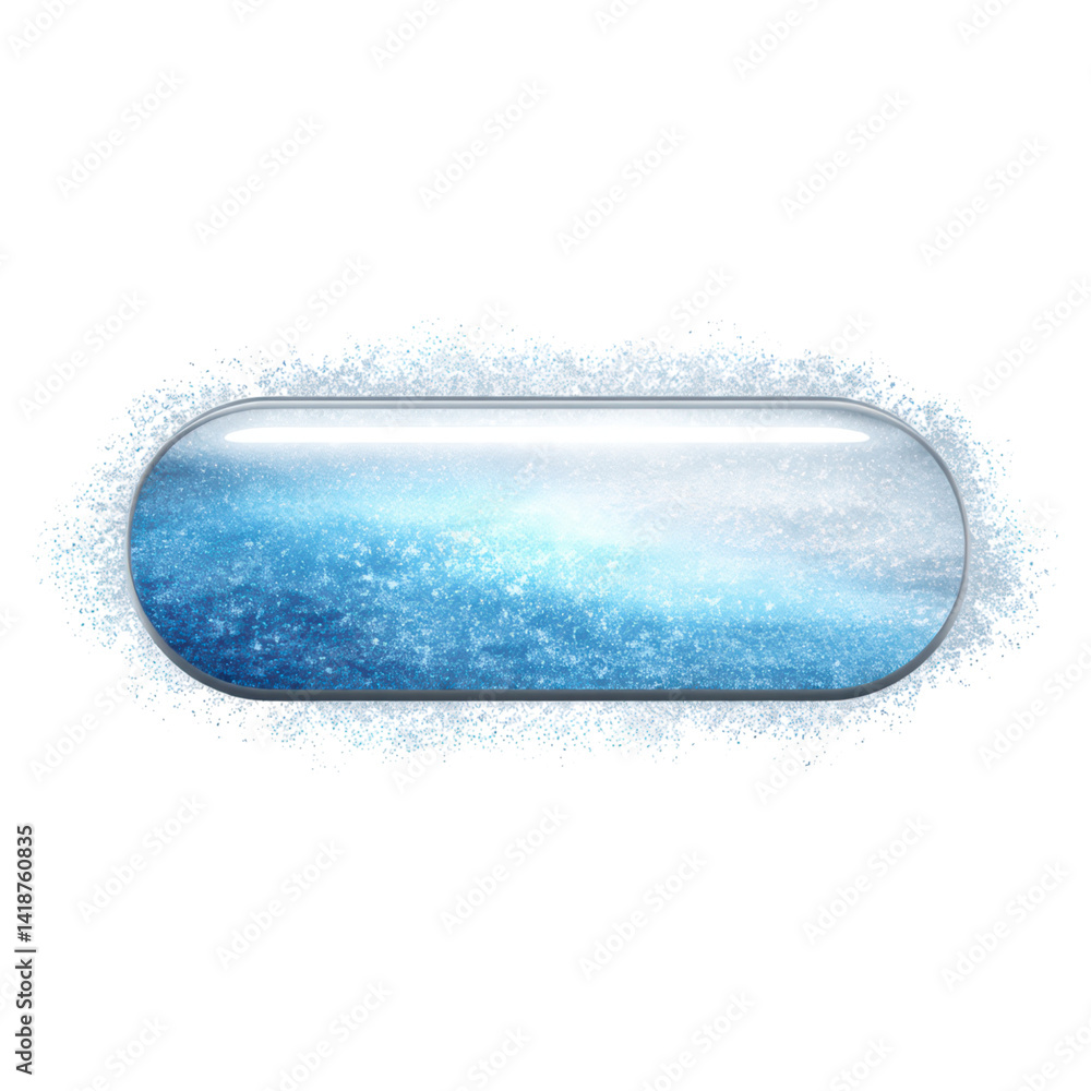 Poster smooth blue gradient button with sparkle effects for web design, isolated on transparent background.