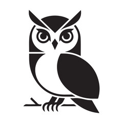 Stylized illustration of an owl isolated, showcasing a minimalist, geometric, and simplified design. Vector Black silhouettes. with white background