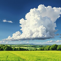 Majestic clouds floating over a lush green landscape  