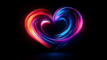 Colorful heart shape made of swirling light on a dark background.