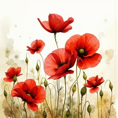 Obraz premium Red poppies blooming in a soft, artistic landscape 
