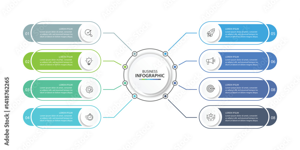 Aufkleber vector infographic label design with circle infographic template design and 8 options or steps. can 