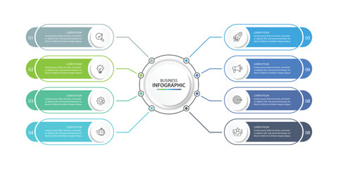 Vector infographic label design with circle infographic template design and 8 options or steps. Can be used for process diagram, presentations, workflow layout, banner, flow chart, info graph.