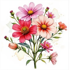 Obraz premium Vibrant floral bouquet with pink and red daisies 