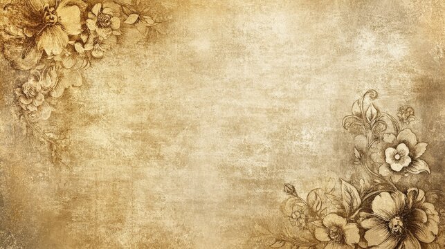 A classic vintage background with aged paper textures, soft sepia tones, and delicate floral patterns for a nostalgic feel.