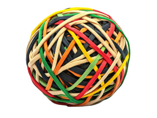 A Colorful Sphere of Intertwined Rubber Bands: A Macro Shot of Office Supplies