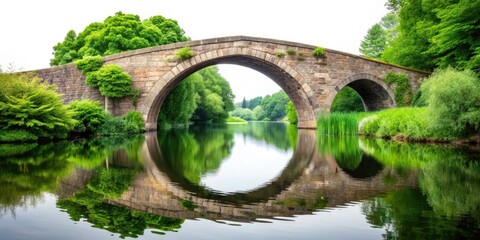 Fototapeta premium Tilt-Shift Stone Arch Bridge, Calm River, Lush Greenery - Miniature Photography