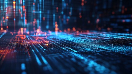 A close-up of AI algorithms processing big data, showing rapid calculations and predictive insights.