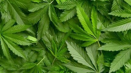 Close up of vibrant marijuana leaves