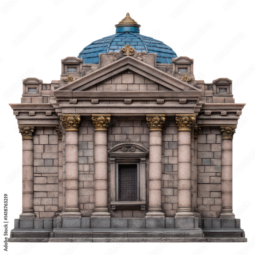 Poster grand architectural structure with domed roof and ornate columns, isolated on transparent background