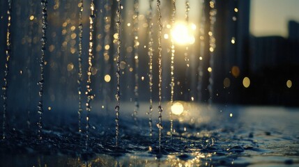 water droplets sparkling in the air as the Dubai Fountain reaches its peak height.
