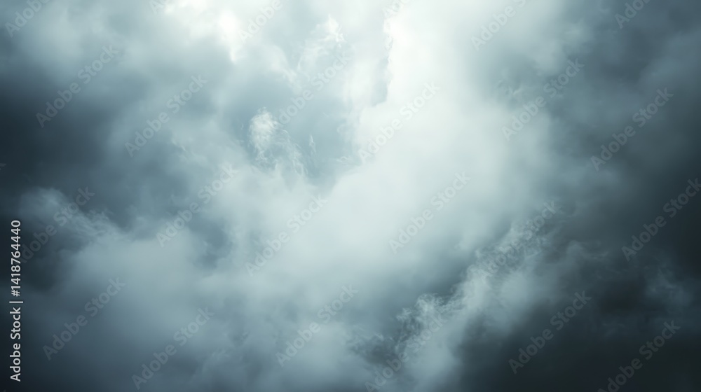 Poster cloudy grey background with a soft fog effect, adding mystery and depth.