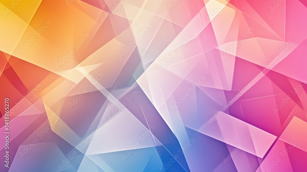 Poster A colorful geometric background with overlapping translucent triangles in various shades, creating a modern abstract design.