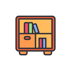 Bookshelf colored icons, minimalist vector illustration ,simple transparent graphic element .Isolated on white background