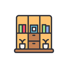 Bookshelf colored icons, minimalist vector illustration ,simple transparent graphic element .Isolated on white background
