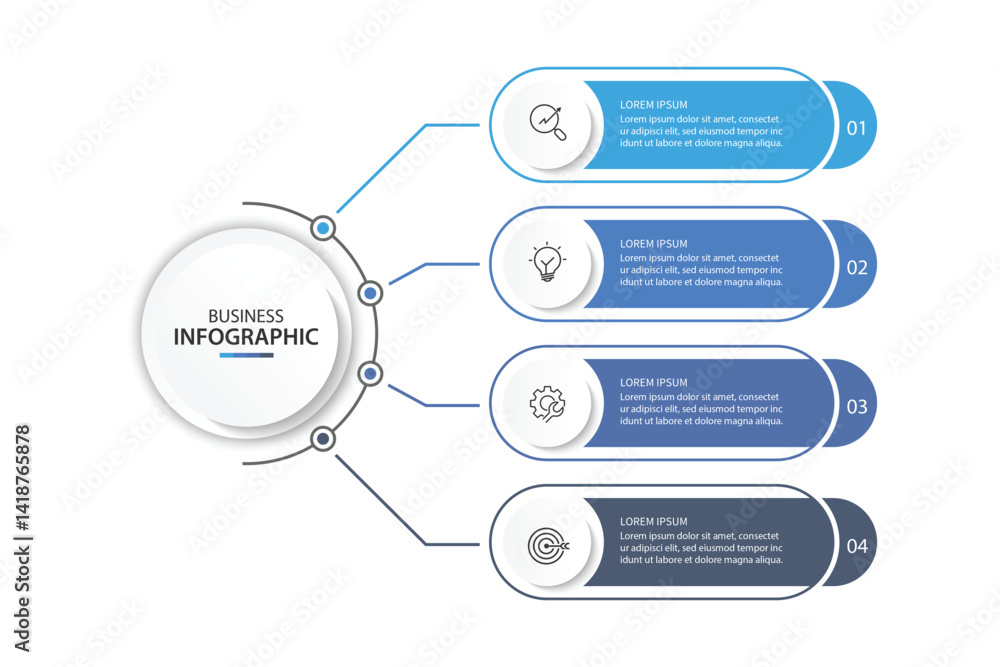 Aufkleber vector infographic label design with circle infographic template design and 4 options or steps. can 