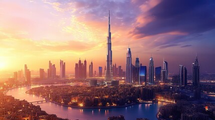 Naklejka premium Dubai with a blend of ultra-modern skyscrapers and advanced AI-powered infrastructure.
