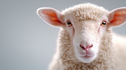 Naklejka premium Close up studio portrait of a fluffy sheep