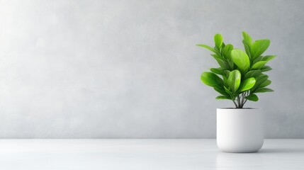 Minimalist plant in a white pot against a textured gray wall (1)